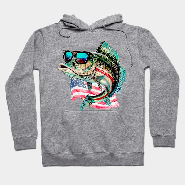 Cool American Bass Fish #6 Hoodie by Chromatic Fusion Studio